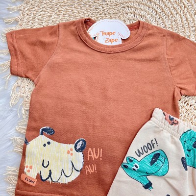  Conj. Camiseta AuAu e Bermuda Good Days Friends - Marrom